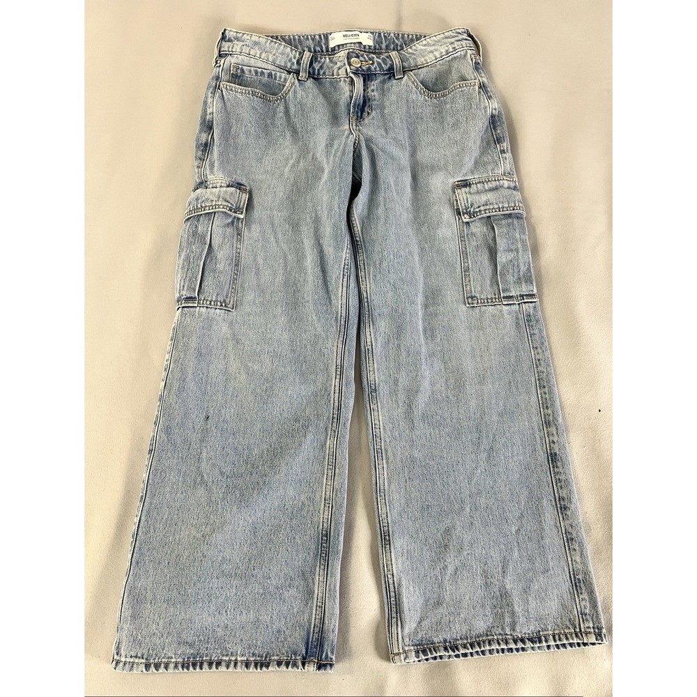 Hollister Cargo Pants Womens 8 Blue Low-Rise Baggy Multi Pocket